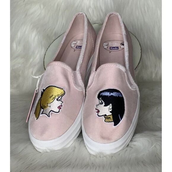 Keds Women 9.5 Betty & Veronica Triple decker Velvet Pink slip on sneaker - New - Picture 2 of 7